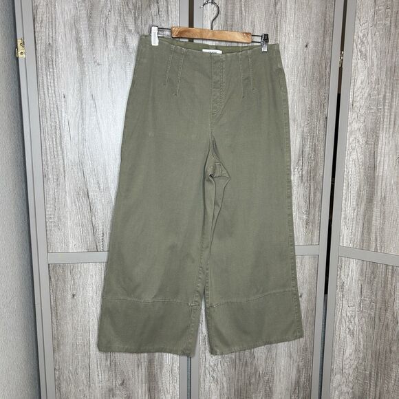 Spanx Women Wide Leg Pants Size L Green Color Flat Front Cropped Pockets Pull On - Picture 1 of 6